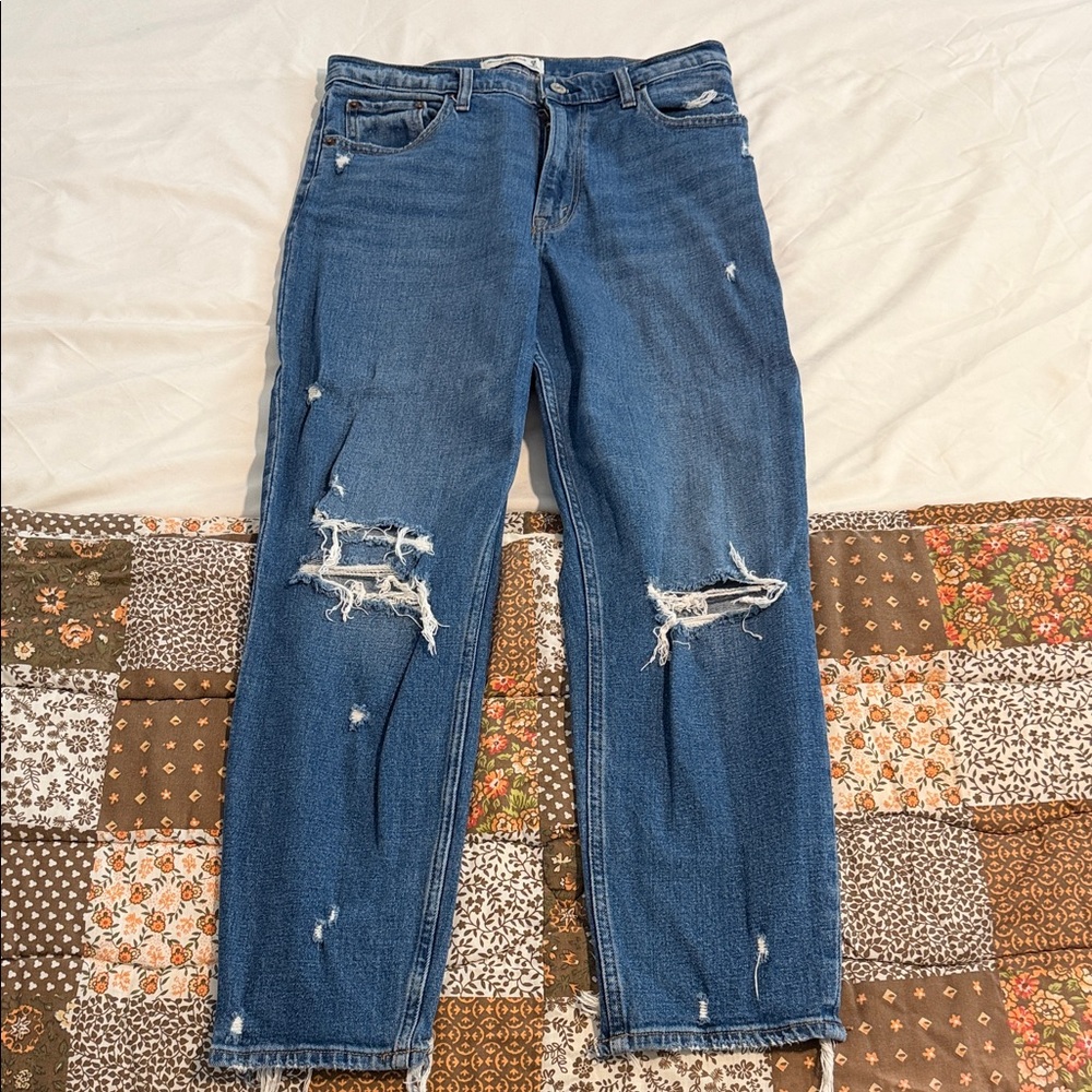 Abercrombie & Fitch Blue Distressed Ankle Jeans